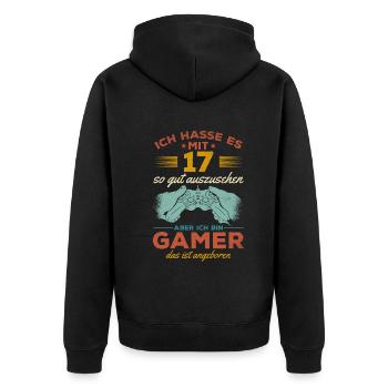 Video Gaming 17 Geburtstag Zocken 17 Jahre Video - Unisex Premium Bio Zip Hoodie - Schwarz - Hinten - Nico (187cm)