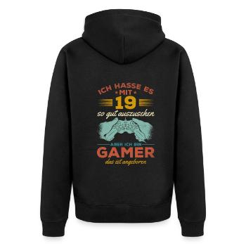 Video Gaming 19. Geburtstag Zocken 19 Jahre Video - Unisex Premium Bio Zip Hoodie - Schwarz - Hinten - Nico (187cm)