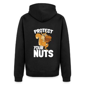 Eichhörnchenliebhaber - Schützen Sie Ihre Nüsse - - Unisex Premium Bio Zip Hoodie - Schwarz - Hinten - Nico (187cm)