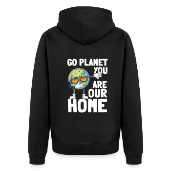 Planet Dabbing Go Planet You are our home - Unisex Premium Organic Zip Hoodie - black - Back - Nico (187cm)