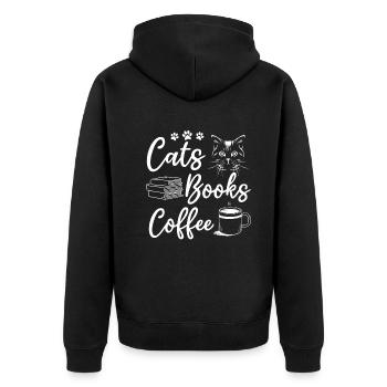 Cats Books Coffee Cat Owner Bookworm Book Lover - Unisex Premium Bio Zip Hoodie - Schwarz - Hinten - Nico (187cm)