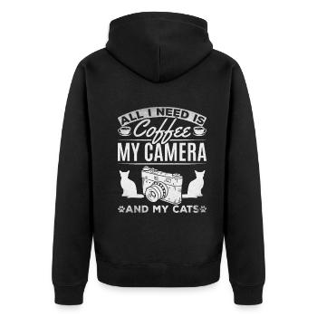 All I need is coffee, my camera and - Unisex Premium Organic Zip Hoodie - black - Back - Nico (187cm)