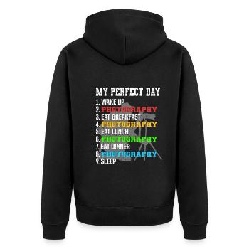 Tagesplan für Fotografie Mein perfekter - Unisex Premium Bio Zip Hoodie - Schwarz - Hinten - Nico (187cm)