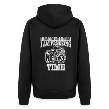 Bitte nicht stören Ich friere Zeitkamera-Fotograf - Unisex Premium Bio Zip Hoodie - Schwarz - Hinten - Nico (187cm)