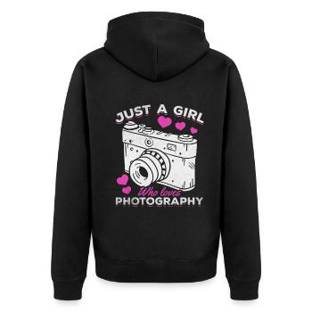 Juste une fille qui est photographe de photographie - Veste à capuche bio Premium Unisexe - noir - Dos - Nico (187cm)