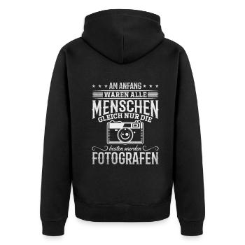 Am Anfang waren alle Menschen die besten wurden - Unisex Premium Bio Zip Hoodie - Schwarz - Hinten - Nico (187cm)