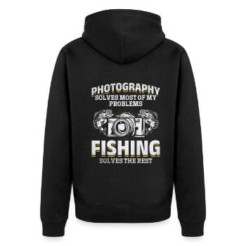Fotografie löst die meisten meiner Probleme beim - Unisex Premium Bio Zip Hoodie - Schwarz - Hinten - Nico (187cm)