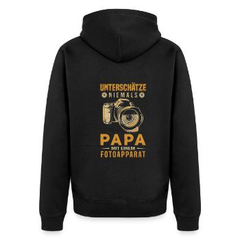 Unterschätze niemals Papa mit einem Fotoapparat - Unisex Premium Bio Zip Hoodie - Schwarz - Hinten - Nico (187cm)
