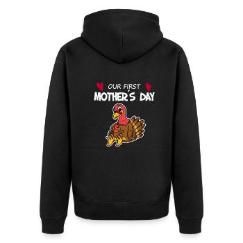 Muttertag Geschenk - Unser erster Muttertag - Unisex Premium Bio Zip Hoodie - Schwarz - Hinten - Nico (187cm)