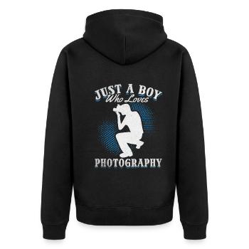 Photographe appareil photo Juste un garçon qui aime la photographie - Veste à capuche bio Premium Unisexe - noir - Dos - Nico (187cm)