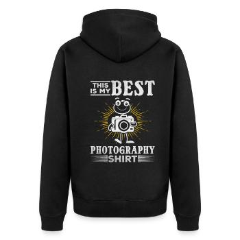 Photographe C’est ma meilleure photo de chemise de photographie - Veste à capuche bio Premium Unisexe - noir - Dos - Nico (187cm)