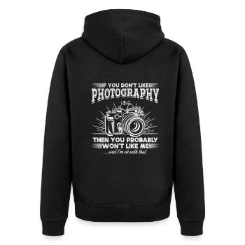 Wenn du Fotografie nicht magst, magst du mich - Unisex Premium Bio Zip Hoodie - Schwarz - Hinten - Nico (187cm)