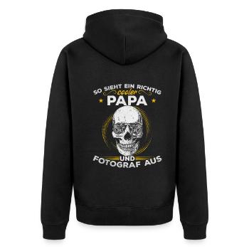 Papa Fotograf So sieht ein richtig cooler Papa und - Unisex Premium Bio Zip Hoodie - Schwarz - Hinten - Nico (187cm)