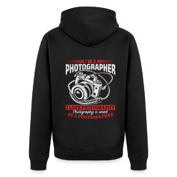 Kamerafoto Ich liebe Fotografie Sei ein Fotograf - Unisex Premium Bio Zip Hoodie - Schwarz - Hinten - Nico (187cm)