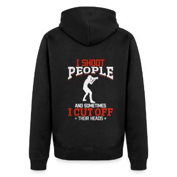 I shoot people, sometimes I cut them - Unisex Premium Organic Zip Hoodie - black - Back - Nico (187cm)