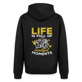 Das Fotografie-Leben ist voller schöner Momente - - Unisex Premium Bio Zip Hoodie - Schwarz - Hinten - Nico (187cm)