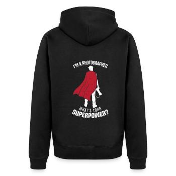 Ich bin ein Fotograf Was ist dein Superpower-Foto - Unisex Premium Bio Zip Hoodie - Schwarz - Hinten - Nico (187cm)