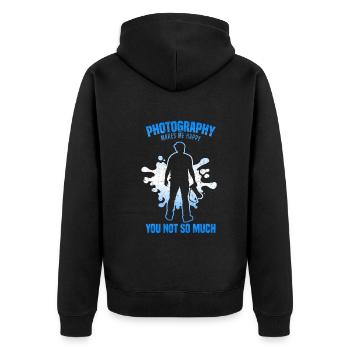 Fotografie macht mich glücklich Du nicht so sehr - Unisex Premium Bio Zip Hoodie - Schwarz - Hinten - Nico (187cm)