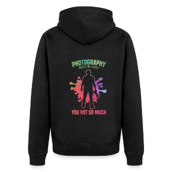 Fotografie macht mich nicht so sehr glücklich - - Unisex Premium Bio Zip Hoodie - Schwarz - Hinten - Nico (187cm)