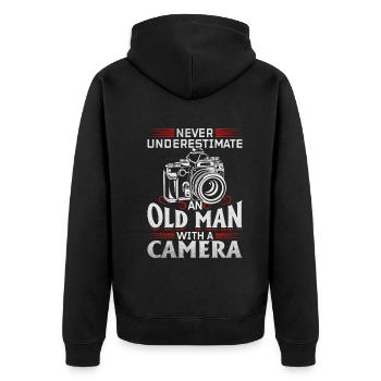 Never underestimate an old man with a - Unisex Premium Organic Zip Hoodie - black - Back - Nico (187cm)