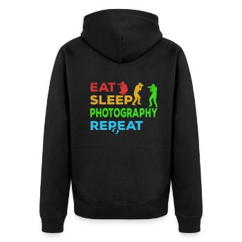 Photographe Eat Sleep Photography - Photo de l’appareil photo - Veste à capuche bio Premium Unisexe - noir - Dos - Nico (187cm)