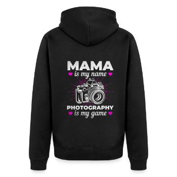 Mama ist mein Name Fotografie ist mein Spiel - - Unisex Premium Bio Zip Hoodie - Schwarz - Hinten - Nico (187cm)