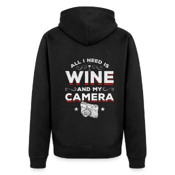 Foto - Alles was ich brauche ist Wein und mein - Unisex Premium Bio Zip Hoodie - Schwarz - Hinten - Nico (187cm)
