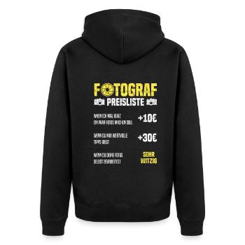 Fotograf Preisliste Fotografen Kamera Fotograf - Unisex Premium Bio Zip Hoodie - Schwarz - Hinten - Nico (187cm)