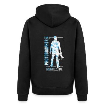 Fotografie Ich bin ein Fotograf Ich kann die Zeit - Unisex Premium Bio Zip Hoodie - Schwarz - Hinten - Nico (187cm)