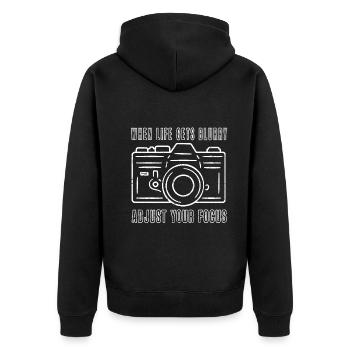Wenn das Leben verschwimmt, passen Sie Ihren - Unisex Premium Bio Zip Hoodie - Schwarz - Hinten - Nico (187cm)