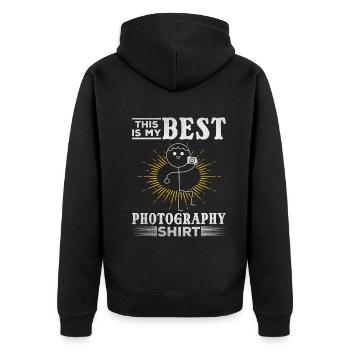 Photo: C’est mon meilleur - Veste à capuche bio Premium Unisexe - noir - Dos - Nico (187cm)