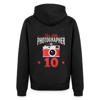 Photographie Ce petit photographe existe depuis 10 ans - Veste à capuche bio Premium Unisexe - noir - Dos - Nico (187cm)
