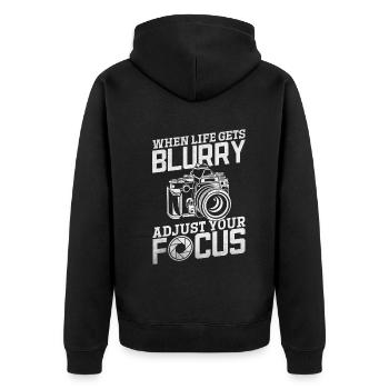 Wenn das Leben verschwommen wird, passen Sie Ihren - Unisex Premium Bio Zip Hoodie - Schwarz - Hinten - Nico (187cm)