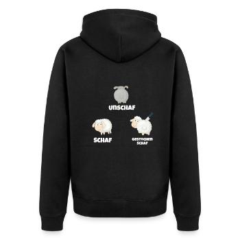 Fotografie: Schafe ohne Schafe, gestochen - Unisex Premium Bio Zip Hoodie - Schwarz - Hinten - Nico (187cm)