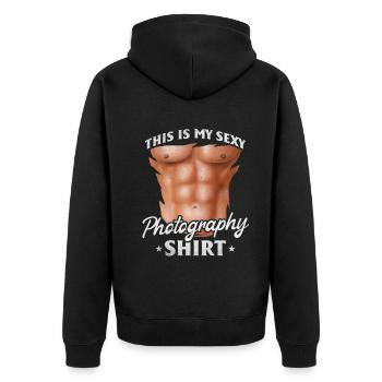 Foto — Das ist mein sexy Fotografie-Shirt-Fotograf - Unisex Premium Bio Zip Hoodie - Schwarz - Hinten - Nico (187cm)
