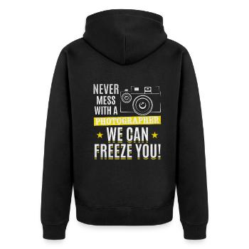 Leg dich nie mit einem Fotografen an, wir können - Unisex Premium Bio Zip Hoodie - Schwarz - Hinten - Nico (187cm)