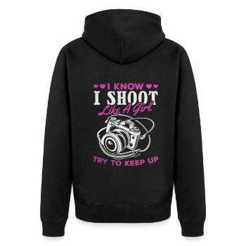 I know I'm photographing like a girl, - Unisex Premium Organic Zip Hoodie - black - Back - Nico (187cm)