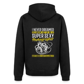 Photographie photo Photographe super sexy - Veste à capuche bio Premium Unisexe - noir - Dos - Nico (187cm)