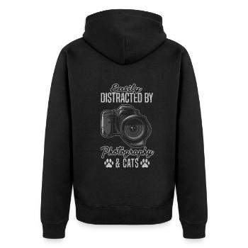 Lässt sich leicht von Fotografie und Katzen - Unisex Premium Bio Zip Hoodie - Schwarz - Hinten - Nico (187cm)
