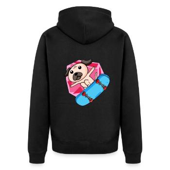 Hund als Skater mit Skateboard - Unisex Premium Bio Zip Hoodie - Schwarz - Hinten - Nico (187cm)