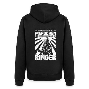 Kampfsport Ringen Wrestling Ringer Kampfsportler - Unisex Premium Bio Zip Hoodie - Schwarz - Hinten - Nico (187cm)