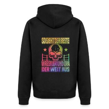Ringer Opa Kampfsport Ringen Wrestler Opa Ringer - Unisex Premium Bio Zip Hoodie - Schwarz - Hinten - Nico (187cm)