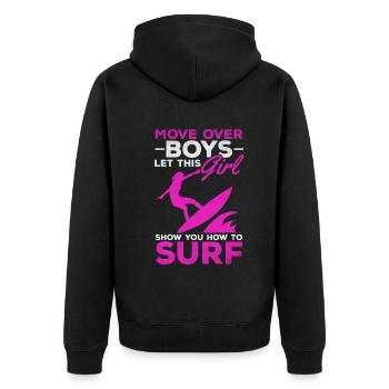 Surfer Move Over Boys Laissez-vous inspirer par cela - Veste à capuche bio Premium Unisexe - noir - Dos - Nico (187cm)