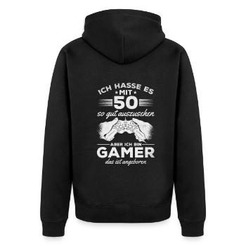 Gaming 50 Jahre Geburtstag Gaming 50 Geburtstag - Unisex Premium Bio Zip Hoodie - Schwarz - Hinten - Nico (187cm)