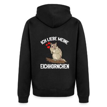 Eichhörnchen Freunde - Ich liebe meine - Unisex Premium Bio Zip Hoodie - Schwarz - Hinten - Nico (187cm)