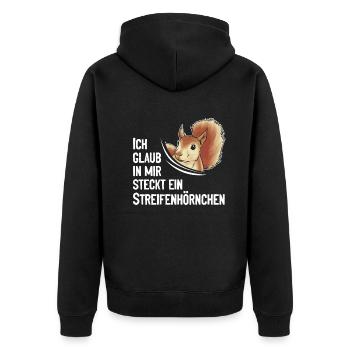Eichhörnchen - Ich Glaub In Mir Steckt Ein - Unisex Premium Bio Zip Hoodie - Schwarz - Hinten - Nico (187cm)