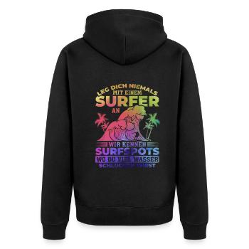 Surfen Surfing Surfbrett Wellenreiten Wassersport - Unisex Premium Bio Zip Hoodie - Schwarz - Hinten - Nico (187cm)