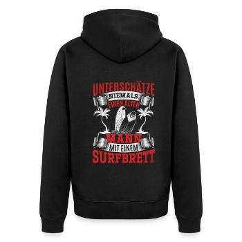 Unterschätze niemals einen alten Mann mit einem - Unisex Premium Bio Zip Hoodie - Schwarz - Hinten - Nico (187cm)
