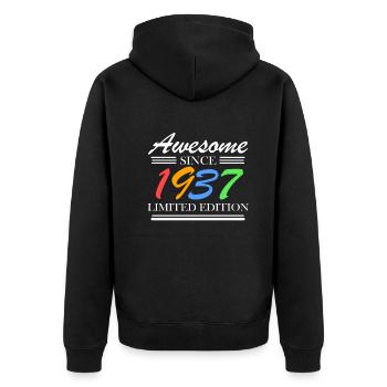 1937 - Jahrgang 1937 - Fantastisch seit 1937 - Unisex Premium Bio Zip Hoodie - Schwarz - Hinten - Nico (187cm)