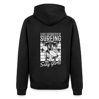Surfer facilement distrait par le surf et sexy - Veste à capuche bio Premium Unisexe - noir - Dos - Nico (187cm)